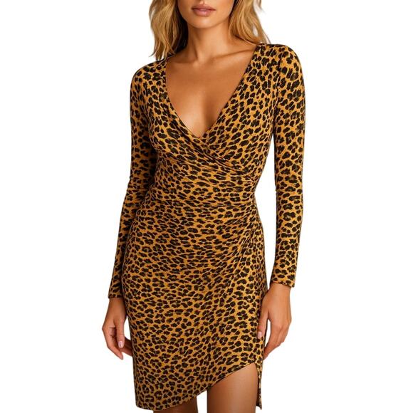 Norma Kamali Animal Print Faux Wrap Dress Flattering Stretch Size M Designer - Picture 1 of 11